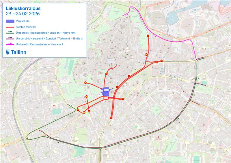 Kaitseväe paraad ja selle peaproov suunavad ühissõidukid ümbersõidule